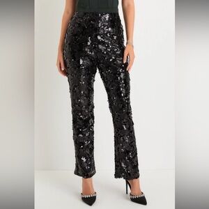 Lulus Glittery Charm Black Sequin High Rise Trouser Pants